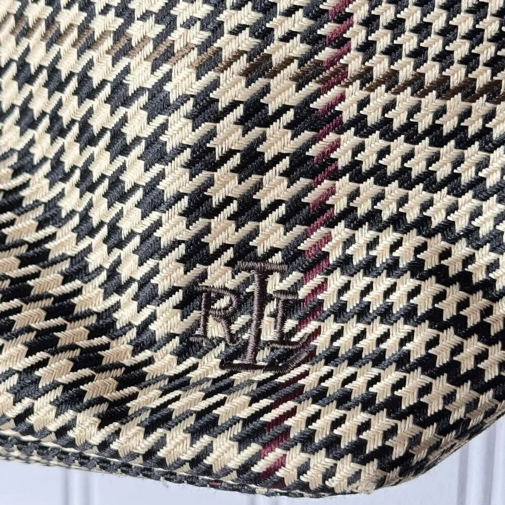 Vintage Ralph Lauren Houndstooth Tan Brown Leather Tote Shoulder Bag RLL Y2K